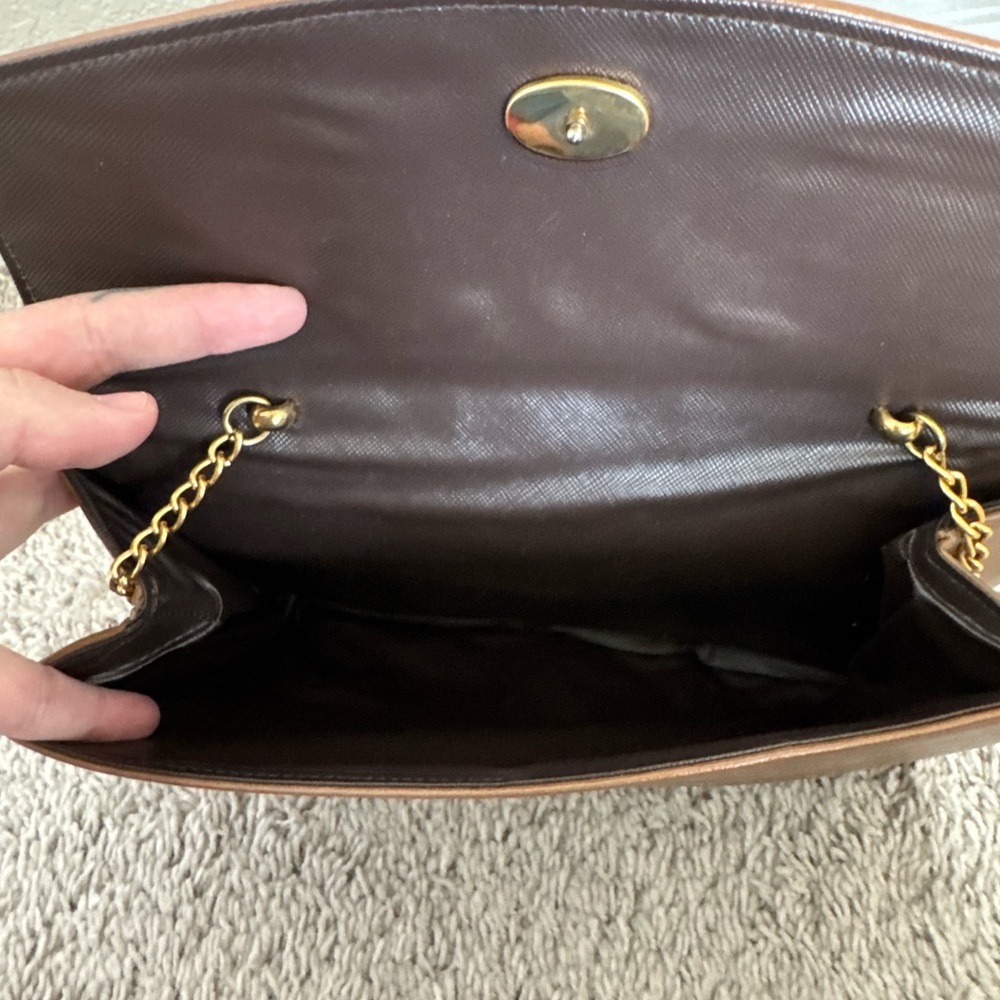 Brown Leather Clutch with Gold Chain - Great Condition! - Picture 4 of 5